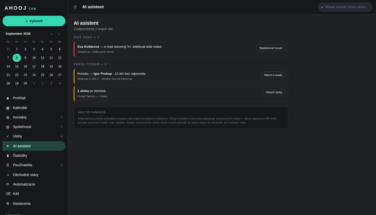 AI asistent v AHOOJ CRM